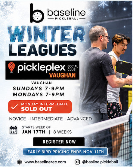 Baseline winter adult pickleball leagues Vaughan, Monday intermediate sold out.